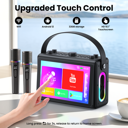 Karaoke Machine for Adults, Built-in 10.1" HD Lyrics Screen, Supports WiFi Bluetooth HDMI USB and TF, Portable Karaoke Player with 2 Wireless Microphones for Home Party Family Gathering