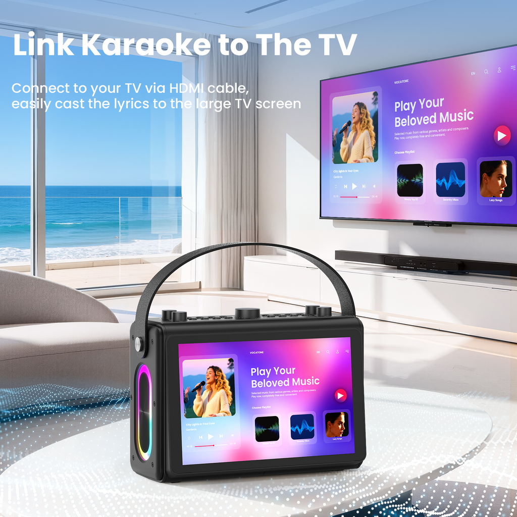 Karaoke Machine for Adults, Built-in 10.1" HD Lyrics Screen, Supports WiFi Bluetooth HDMI USB and TF, Portable Karaoke Player with 2 Wireless Microphones for Home Party Family Gathering