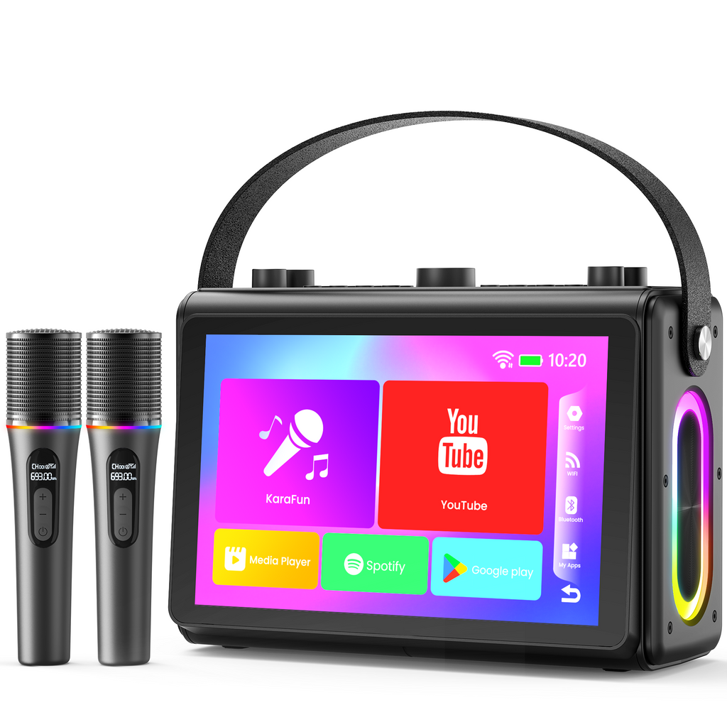 Karaoke Machine for Adults, Built-in 10.1" HD Lyrics Screen, Supports WiFi Bluetooth HDMI USB and TF, Portable Karaoke Player with 2 Wireless Microphones for Home Party Family Gathering