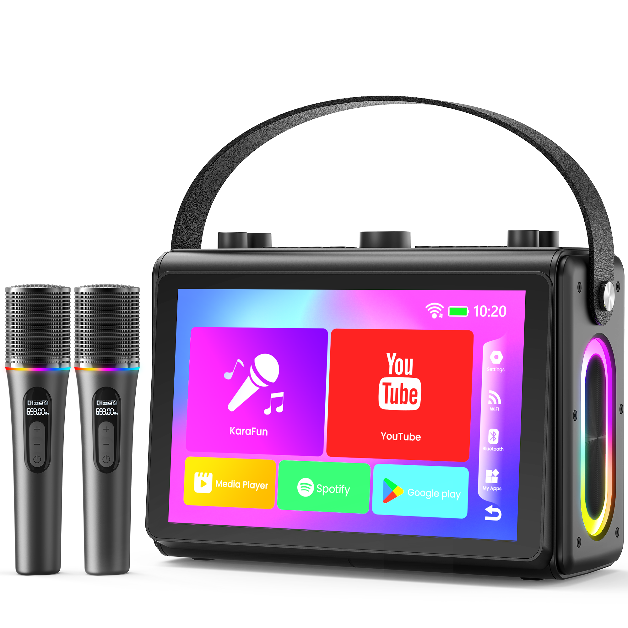 Karaoke Machine for Adults, Built-in 10.1" HD Lyrics Screen, Supports WiFi Bluetooth HDMI USB and TF, Portable Karaoke Player with 2 Wireless Microphones for Home Party Family Gathering