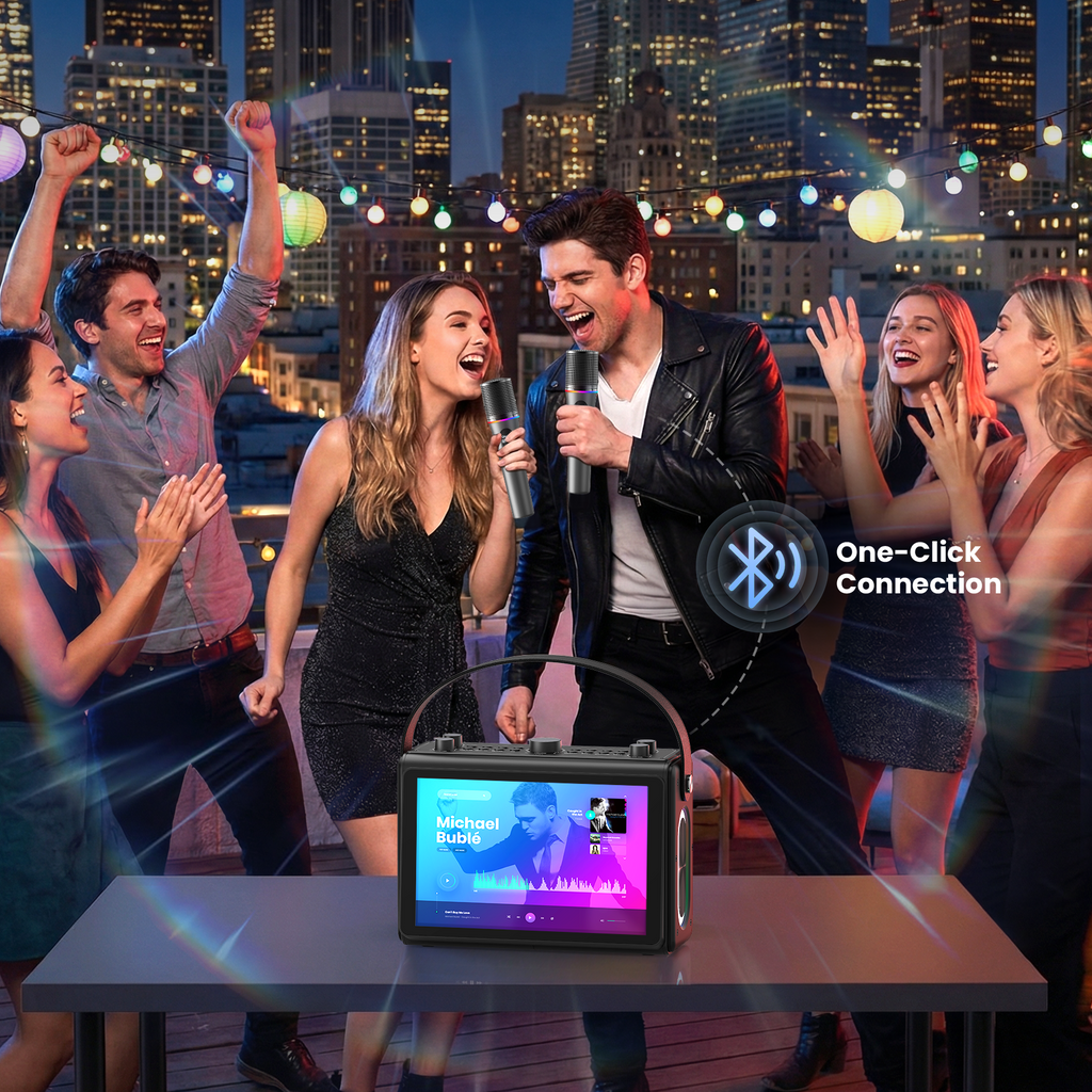 Karaoke Machine for Adults, Built-in 10.1" HD Lyrics Screen, Supports WiFi Bluetooth HDMI USB and TF, Portable Karaoke Player with 2 Wireless Microphones for Home Party Family Gathering