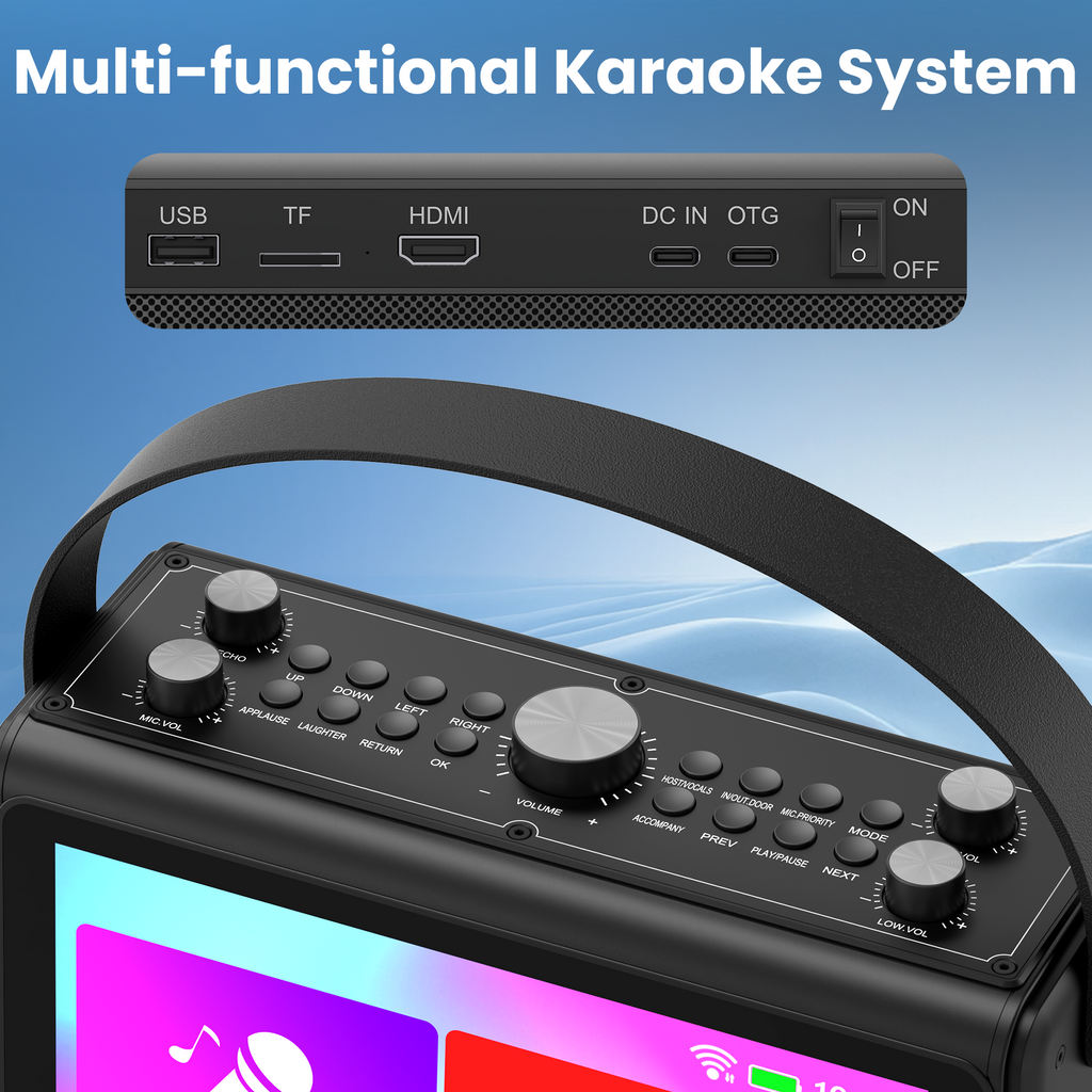 Karaoke Machine for Adults, Built-in 10.1" HD Lyrics Screen, Supports WiFi Bluetooth HDMI USB and TF, Portable Karaoke Player with 2 Wireless Microphones for Home Party Family Gathering