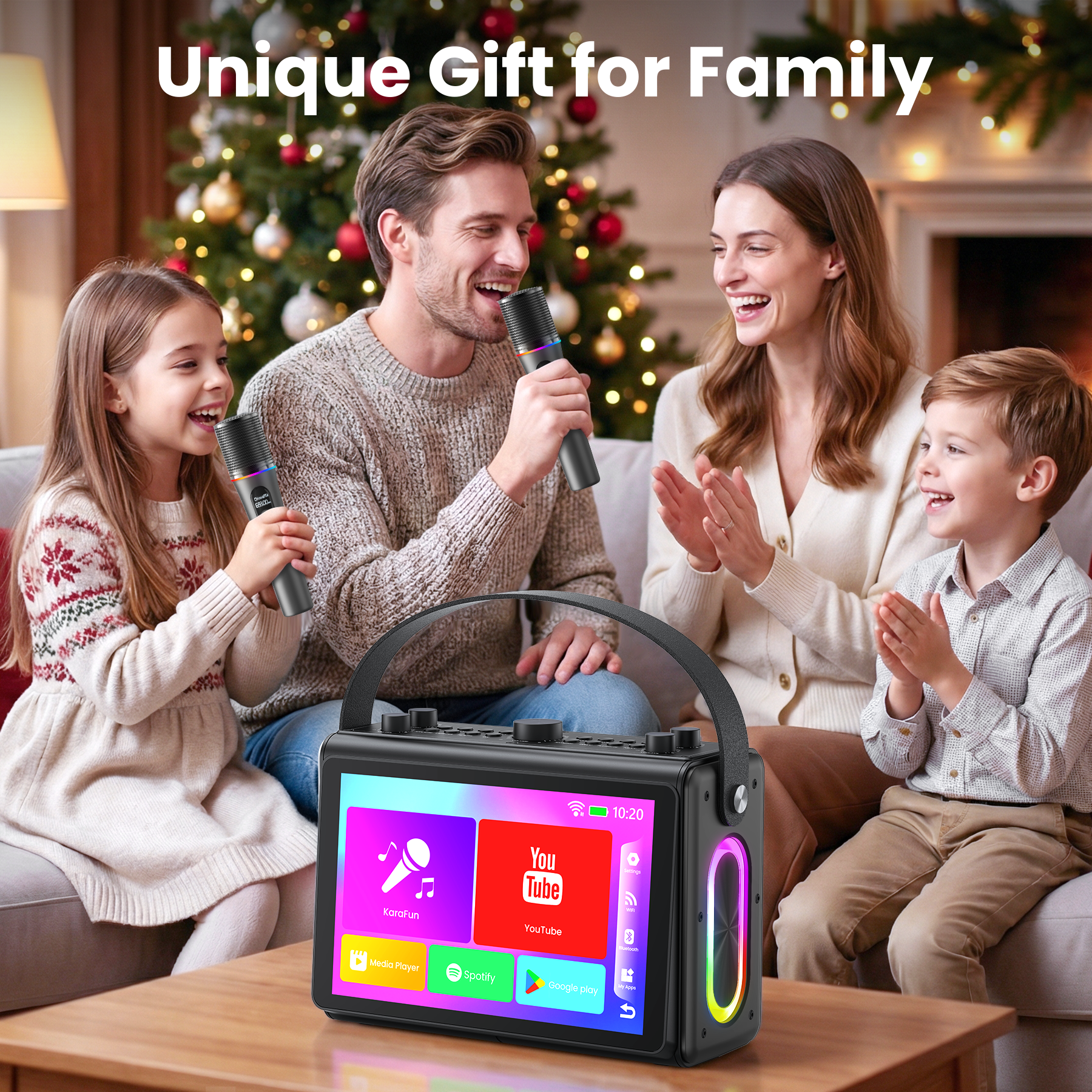 Karaoke Machine for Adults, Built-in 10.1" HD Lyrics Screen, Supports WiFi Bluetooth HDMI USB and TF, Portable Karaoke Player with 2 Wireless Microphones for Home Party Family Gathering